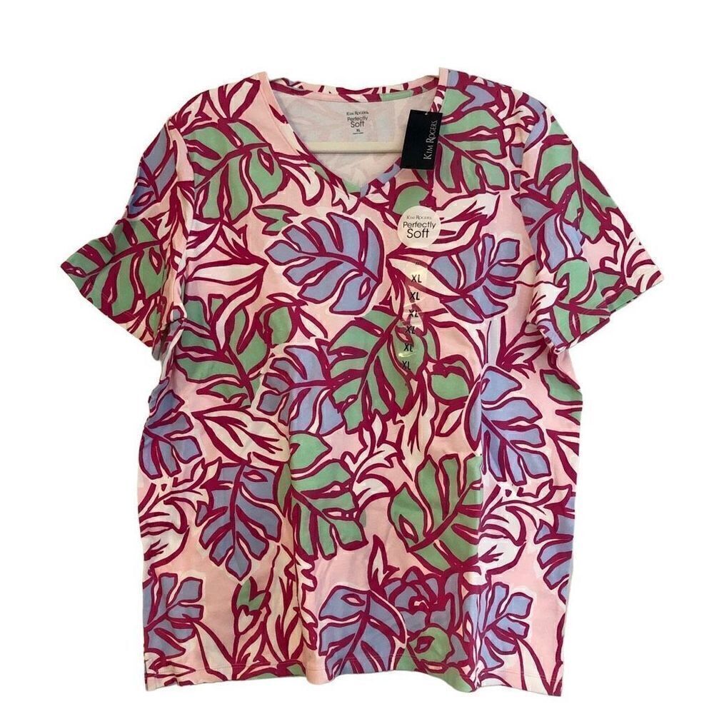 NWT Kim Rogers Essentials Light Pink Perfectly Soft V Neck Top Size XL